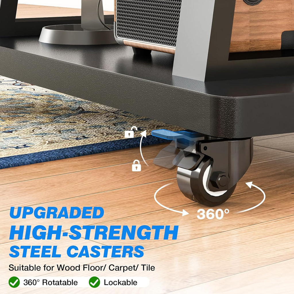 Rfiver Mobile TV Cart Rolling TV Stand for 40-86 inch TVs Up to 200lbs, Heavy-Duty Portable TV Stand on Wheels with 2-Tier Wooden Storage Shelves, Height Adjustable, Max VESA 800x400mm, Black - Image 6