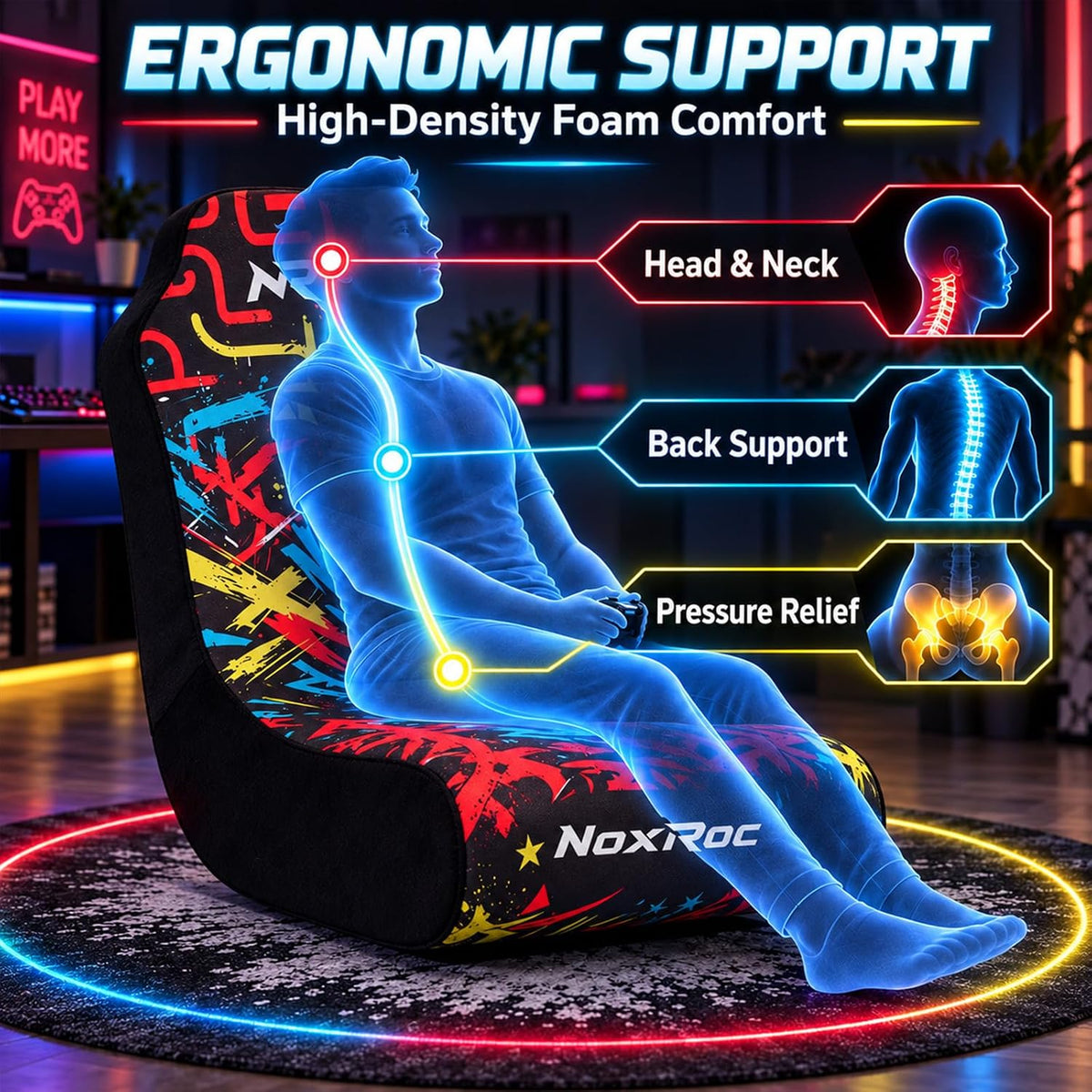 Foldable Floor Gaming Chair without RGB Led Lights for Teens Adults - Image 5
