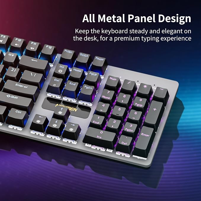 Newmen GM325Pro Mechanical Keyboard,Gaming Keyboard 104 Keys Red Switches | Rainbow LED Backlit,Metal Panel,ABS Black Keycaps,Wired Gaming Mechanical Keyboard for Windows ,Linear Red Switches,QWERTY - Image 4