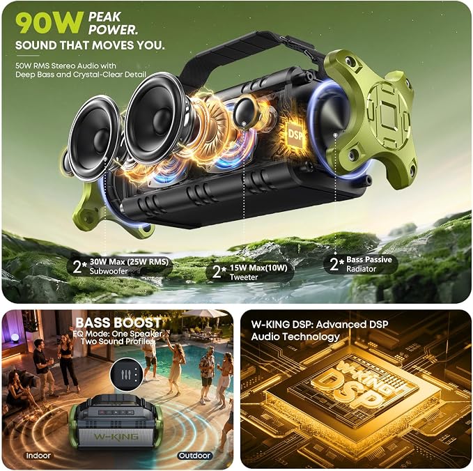 Portable Speakers Bluetooth Wireless, 90W Max Loud Outdoor Speaker with Deep Bass, IPX6 Waterproof, Floatable, Custom EQ, 40H, Dual Pairing, Subwoofer *2, TF, Large Speaker for Beach/Garage/Jobsite - Image 2