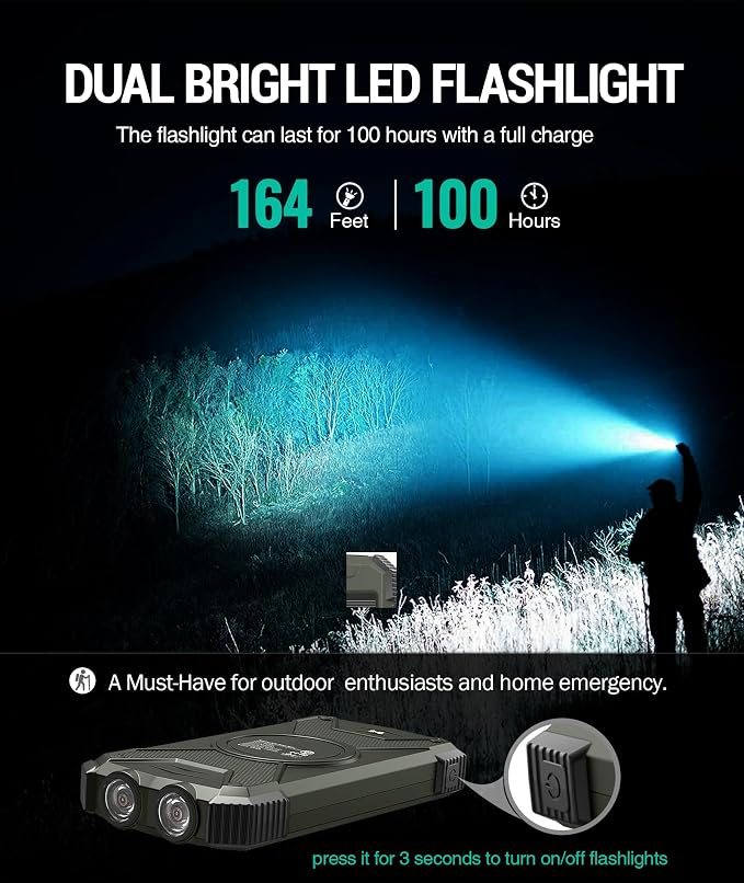 BLAVOR Solar Power Bank 10,000mAh, Portable Wireless Charger, 20W Fast Charging External Battery Pack with USB C for Cell Phones, Solar Panel Charging with Dual Flashlight for Camping - Image 8