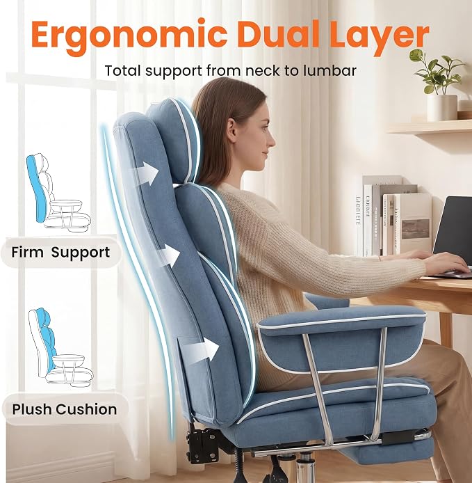 NEO CHAIR Big & Tall Leather Office Chair, High Back, Lumbar Support, Blue | Gaming Chair for Adults and Computer Use, Reclining Office Chair with Foot Rest, Massage, Comfy Design and Heavy Duty Support - Image 5