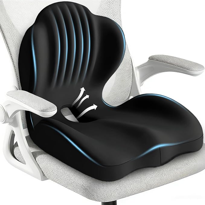Seat Cushion for Office Chair and Car, L-Shaped Ergonomic Seat Cushions,Memory Foam Orthopedic Cushion with Coccyx Hollow,Lumbar Support & Tailbone Pain Relief for Car, Truck, Home,Gaming Chair,Black by Unknown