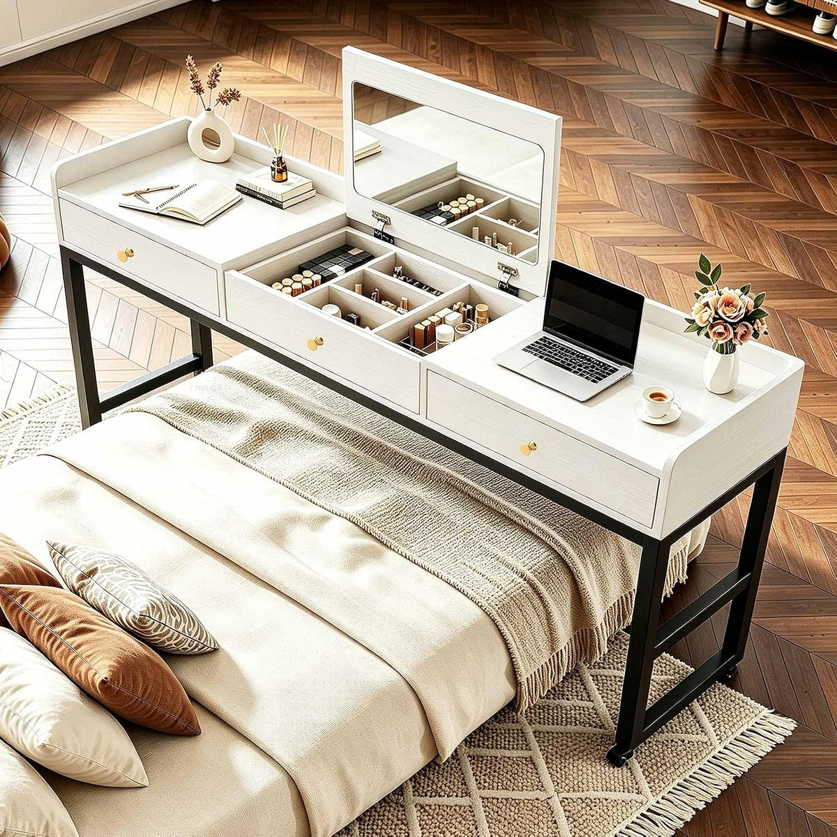 Overbed Table with Wheels, Rolling Bed Desk & Vanity Stand by LOXNJEX