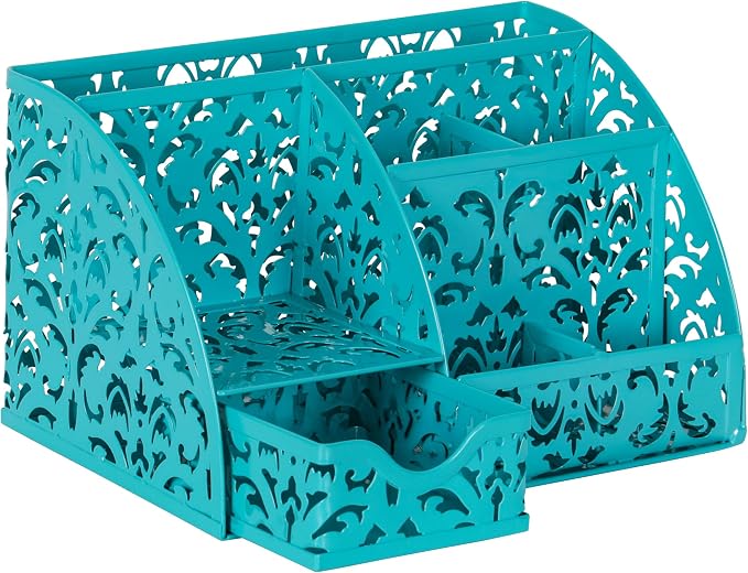 EasyPAG Desk Organizer and Pen Holder for Desk, Mesh Office Supplies Storage Caddy with Drawer for Small Space, Desktop Organizer for Home Office, Dark Teal - Image 2