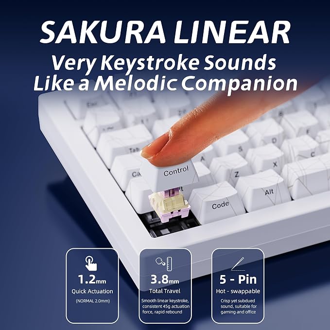 ZORNHER ZH870 Wireless Gaming Mechanical Keyboard,80% White Gaming Keyboard with White Spider Web IMD PC Keycaps,Creamy Sounding Linear Switches,Hot-Swappable,RGB Backlit - Image 5