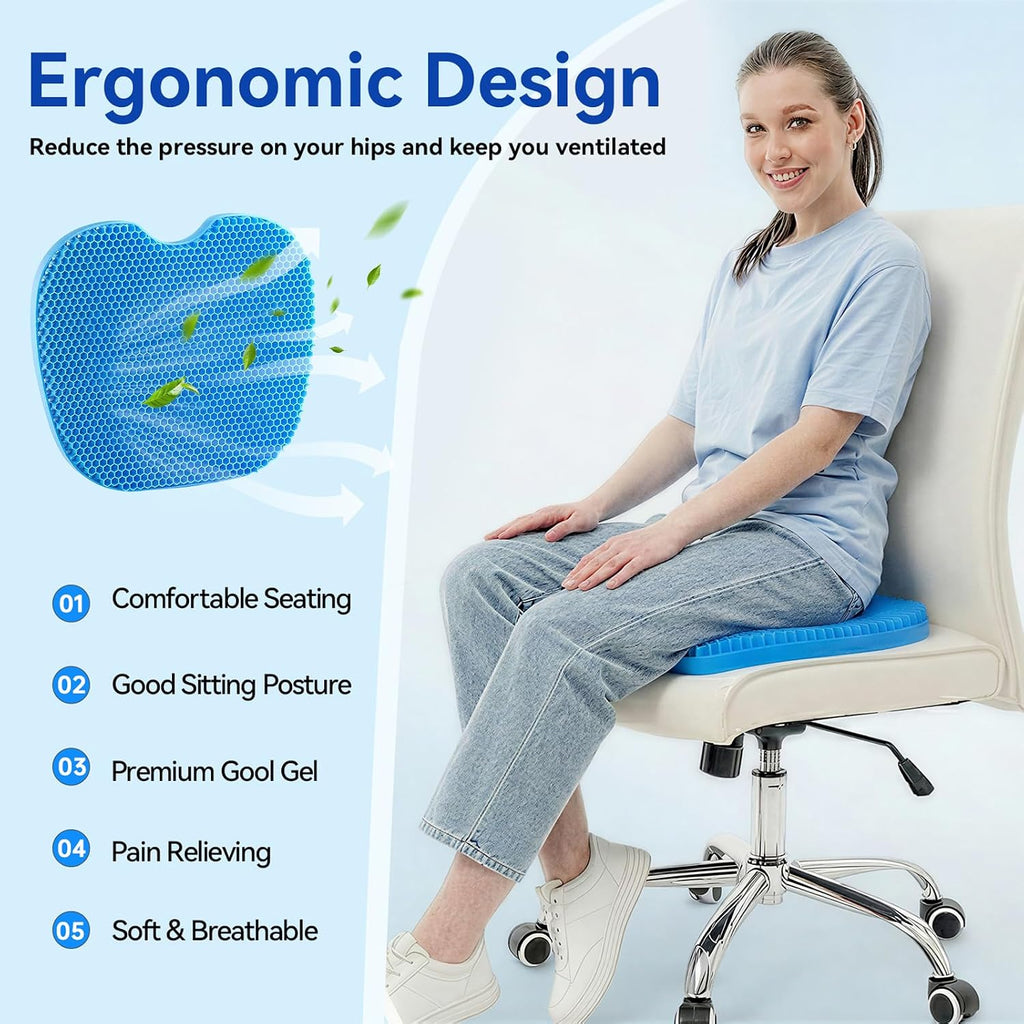 Gel Seat Cushion for Long Sitting, Double Thick Office Desk Home Wheelchair Seat Cushions, Gel Cooling Game Chair Pads for Car Truck Driver - Image 2