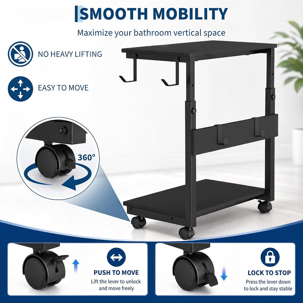 Height Adjustable Rolling PC Tower Stand with Locking Wheels, for Office, Home & Gaming, Compact Under Desk Computer Holder, 23.23"-33.46", Carbon Fiber Look - Image 3