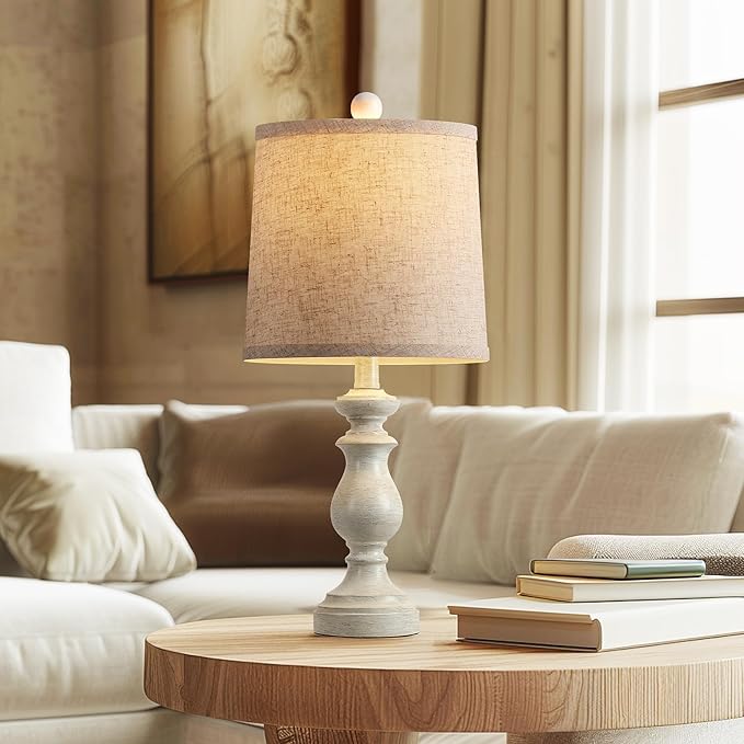 Traditional Table Lamp Set of 2, Rustic Farmhouse Table Lamps for Living Room Bedroom, 22" Bedside Desk Lamps Vintage Nightstand Lamps with Linen Shades, Antique White - Image 6