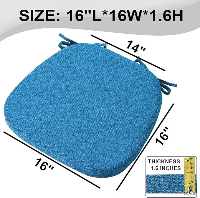 SINOSSO 6 Pack Memory Foam Chair Cushions for Dining Chairs, Friendly Woven Fabric 16" U-Shape Comfortable Kitchen Chair Pads, Removable Slip Resistant Seat Cushions (Set of 6, Blue) - Image 4
