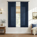 Hokibero Navy Blue Pleated Linen Curtains 63 Inch Long for Living Room | Light Filtering Sheer Curtain,Pinch Pleat Back Tab Hooks Rings,Farmhouse Textured Privacy Drapes for Bedroom Window,2 Panels by Hokibero