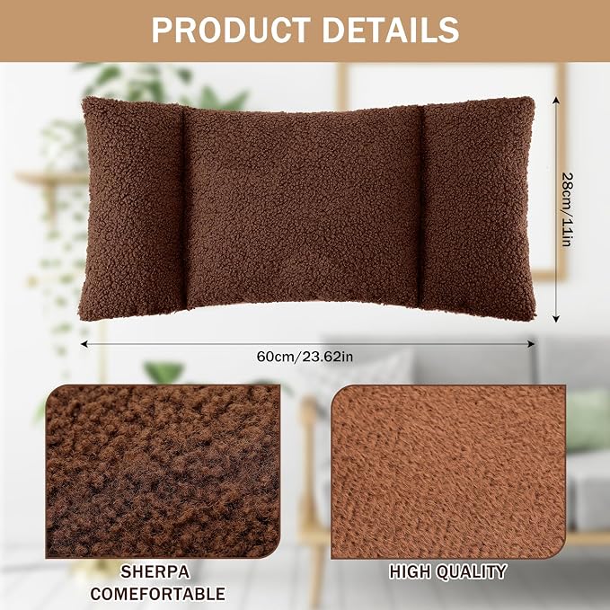Queekay Fleece Lumbar Support Pillow 3 Section Back Pillow Office Chair for Back Support Comfortable Lumbar Cushion for Car Seat Pain Relief Sofa Rest(Brown) - Image 2