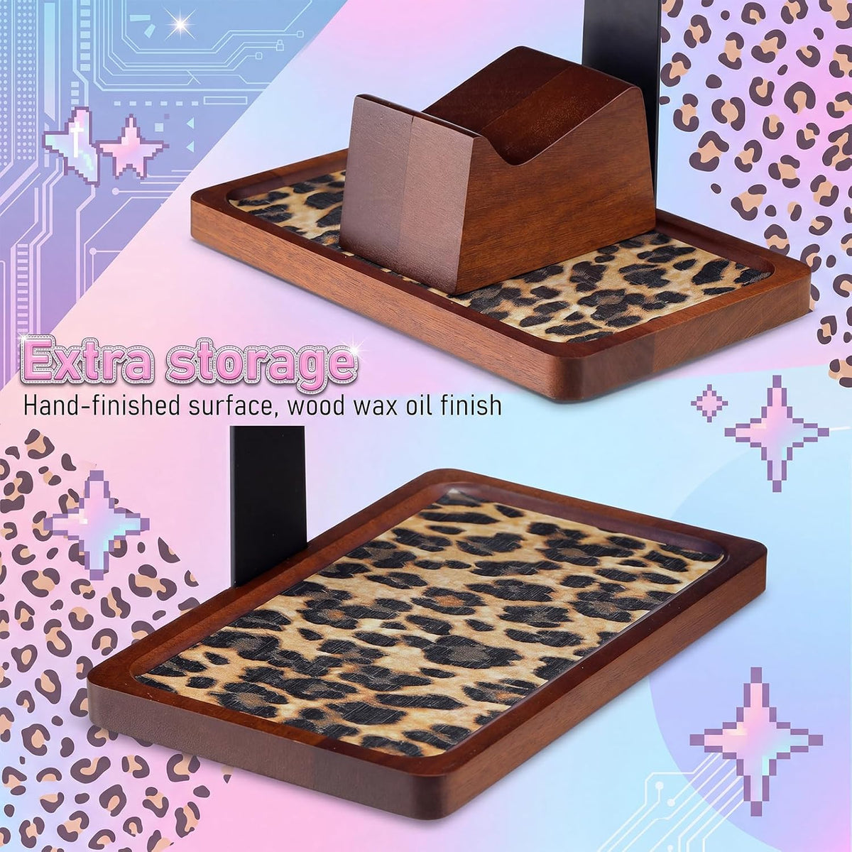 Yookeer Leopard Headphone Stand with Controller Holder Storage Base - Image 3