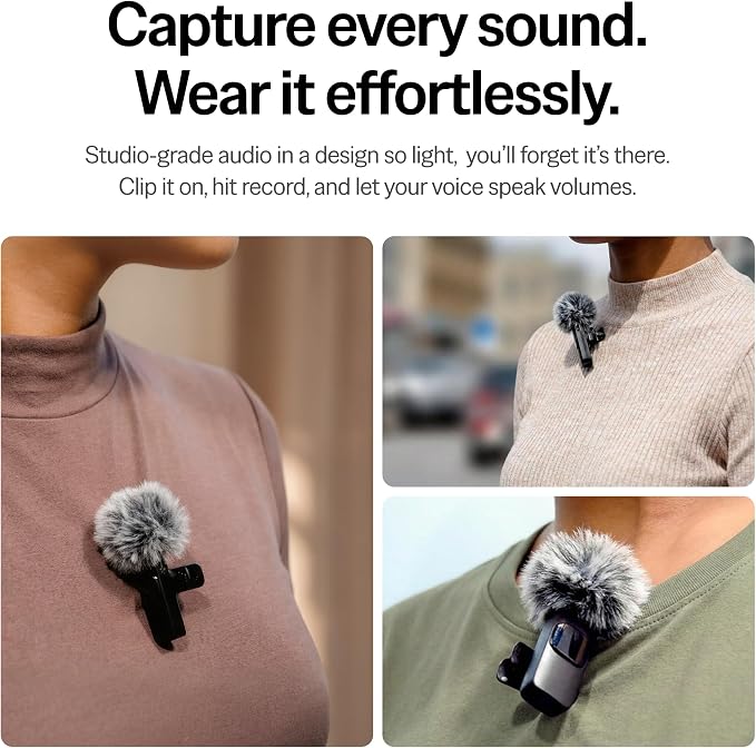 Mini Mic Pro (Latest Model – #1 Microphone for iPhone & Android, Wireless Mini Microphone, Clear Voice, Noise Cancelling, Lavalier Mic for TikTok, YouTube & Interviews (iPhone 15+) - Image 2