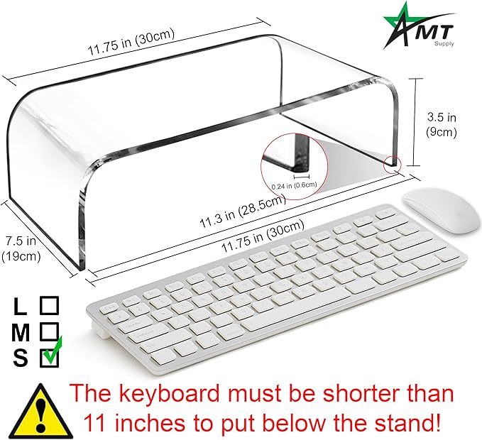 AMT Acrylic Laptop Monitor Stand & Computer Riser with Cat Keyboard Protector, Space-Saving Design, Extra Storage, Clear Shelf - Ideal for Monitors, Laptops, Printers, Desktop Decor - Image 6