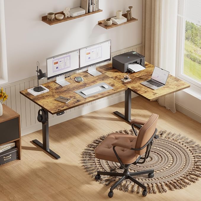 Agilestic 55 * 28 Inch Reversible L Shaped Electric Standing Desk, Brown | Reversible left-right installation, L-shape Workspace, Sturdy Steel Frame, Memory Presets, Hooks, 176 lbs, Easy Assembly - Image 2