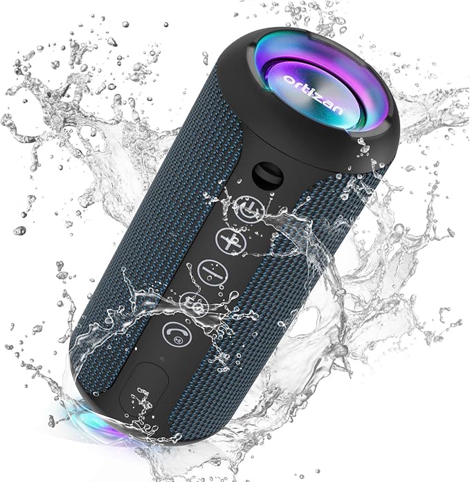 Ortizan Portable Bluetooth Speakers, IPX7 Waterproof Wireless Speaker with 24W Loud Stereo Sound, Outdoor Speaker with Bluetooth 5.3, Deep Bass, RGB Lights, Dual Pairing, 30H Playtime for Home by Ortizan