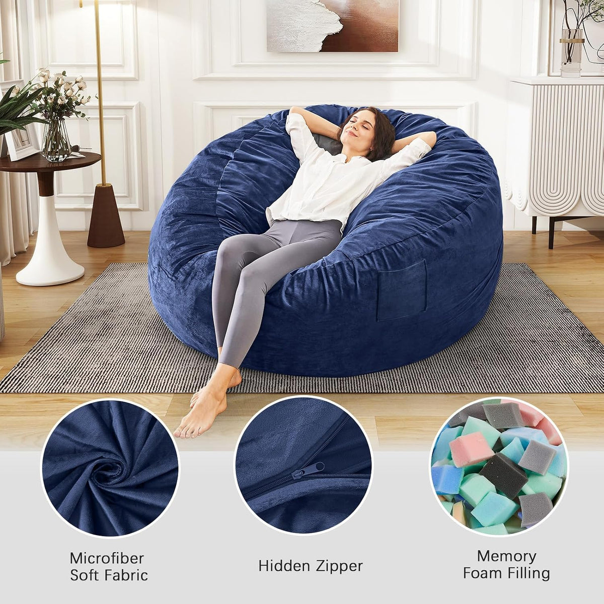 Bean Bag Chairs for Adults - Giant Bean Bag Convertible Floor Sofa - Image 5
