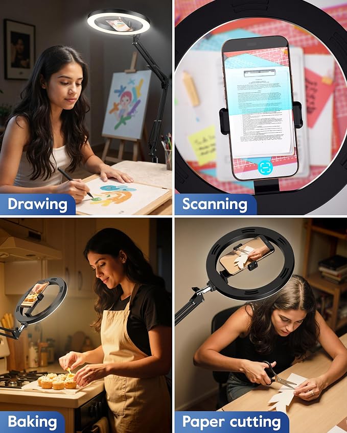 Ring Light with Stand & Lockable Wheels, Ring Light Tripod for iPhone with Phone Holder for Video Recording, Overhead Phone Mount, 30 Lighting Combinations, Perfect for Crafts/Live Streaming/Tutorials - Image 6