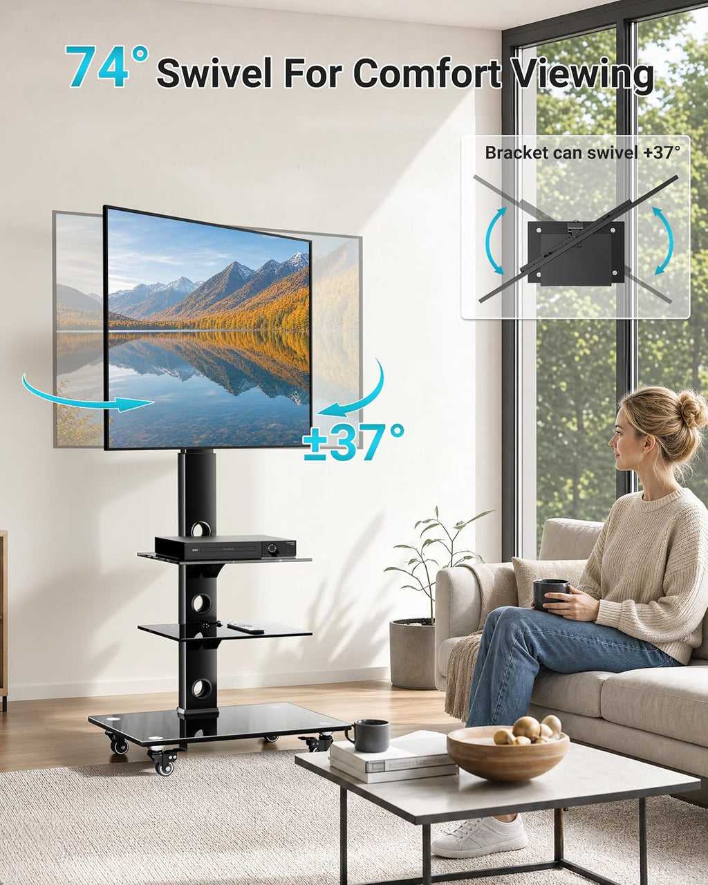 BONTEC Rolling TV Stand for 30-75 Inch TVs, Mobile TV Cart with Wheels - Image 8