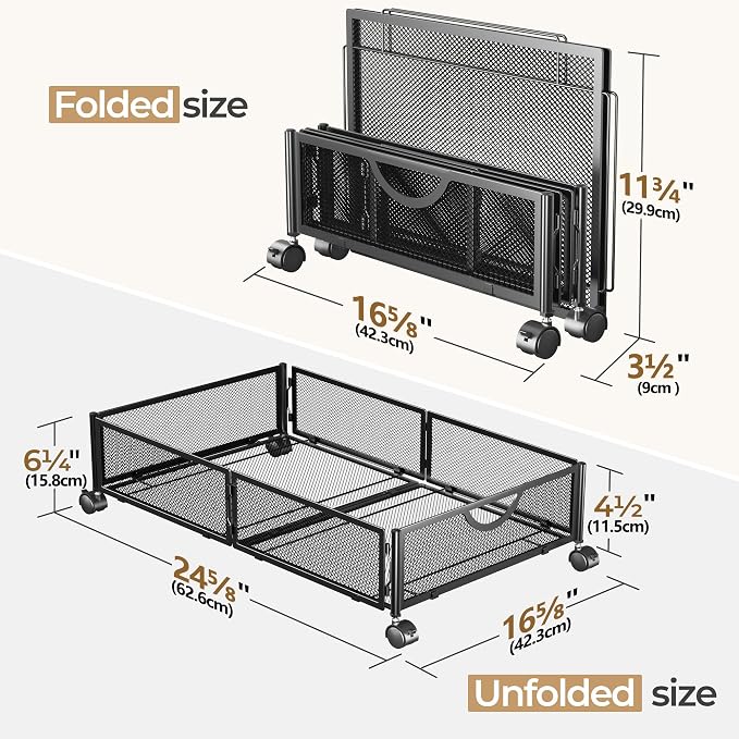 Yecaye Under Bed Storage with Wheels, 2 Pack Under Bed Shoe Storage, Black | Sturdy All-Metal Frame, Foldable, 360° Rolling Wheels, Tool-free Assembly, Underbed Storage Drawers for Shoes, Toys, Clothes - Image 2