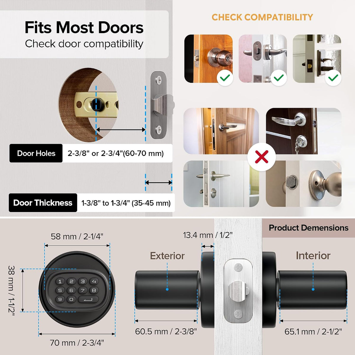 M1 Door Knob with Keypad Keyless Entry for Interior, Black - Image 5