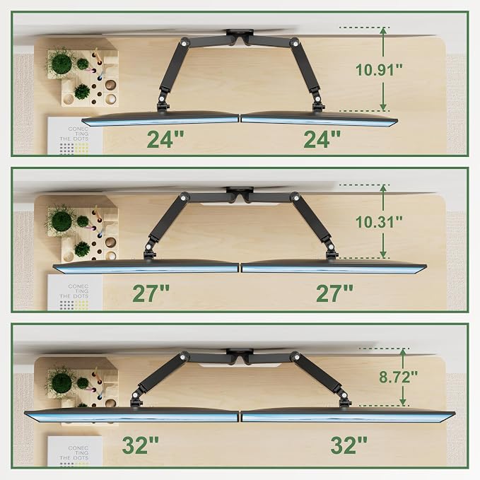 UPGRAVITY Dual Monitor Wall Mount for Two 17-32 inch Flat Computer Screens | Height Adjustable Gas Spring Double Monitor Wall Mounted Bracket Arms Hold up to 17.6lbs, VESA 75/100mm - Image 4