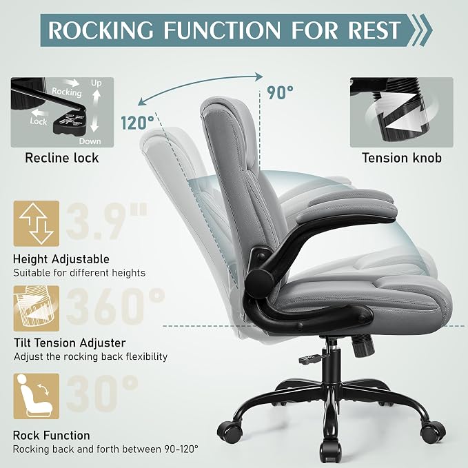 Leather Office Chair, PU Home Computer Desk Chairs with Ergonomic Back Support, 360°Swivel Free，Small Gaming Chair with Wheels and Adjustable Armrests, for Short People Use - Image 7