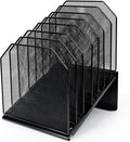 SUMMORO Inclined File Organizer for Desk, 7-Section Vertical File Holder | Office Desk Organizer Metal Rack File Folder, Wire Mesh Desktop Document Sorter, for Office School Classroom Home (Black) by SUMMORO