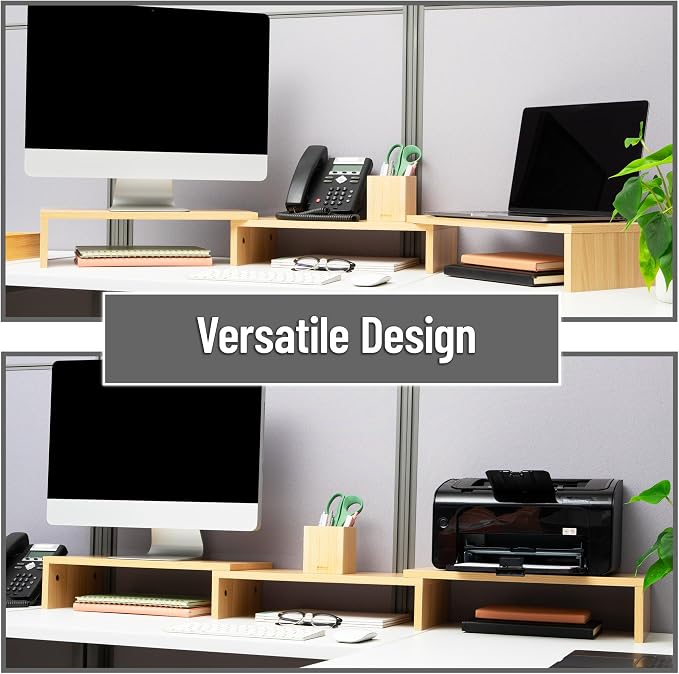 Mind Reader Dual Monitor Stand, Desktop Organizer, Laptop Riser, Office, MDF, 51.25"L x 9.25"W x 4.75"H, Brown - Image 7
