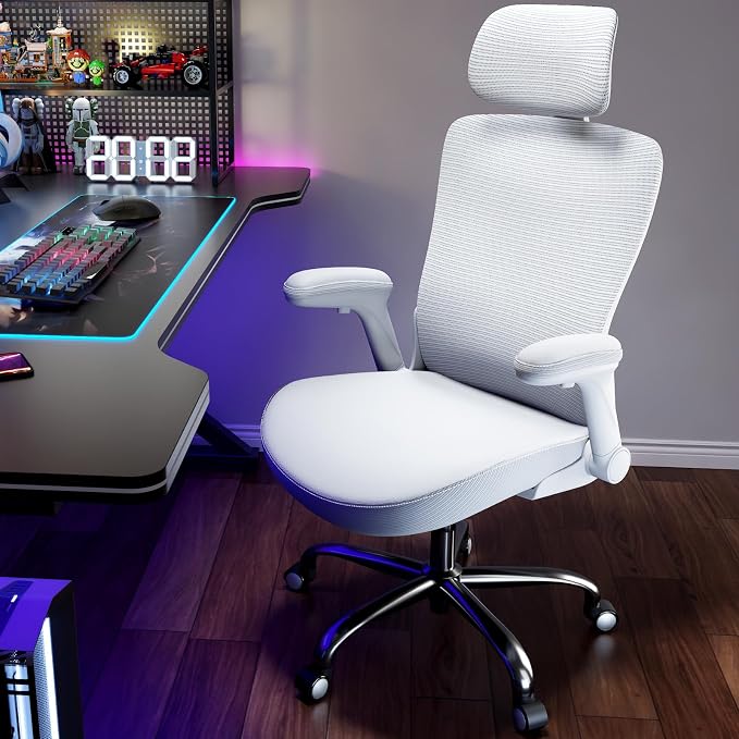 Ergonomic Office Chair:Home Office Desk Chairs with Headrest Lumbar Support | Ergalithic Ergonomic Desk Chair X-Shaped Mesh PU Leather Executive Computer Chair High Back Flip-Up Arms for Long Hour - Image 9