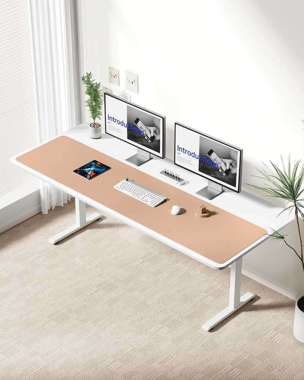YSAGi Leather Desk Protector, Office Mat, Large Mouse Mat, Non-Slip PU Leather Blotter, Laptop Desk Mat, Waterproof Writing Pad for Office and Home(Latte, 63" x 17.2") - Image 4