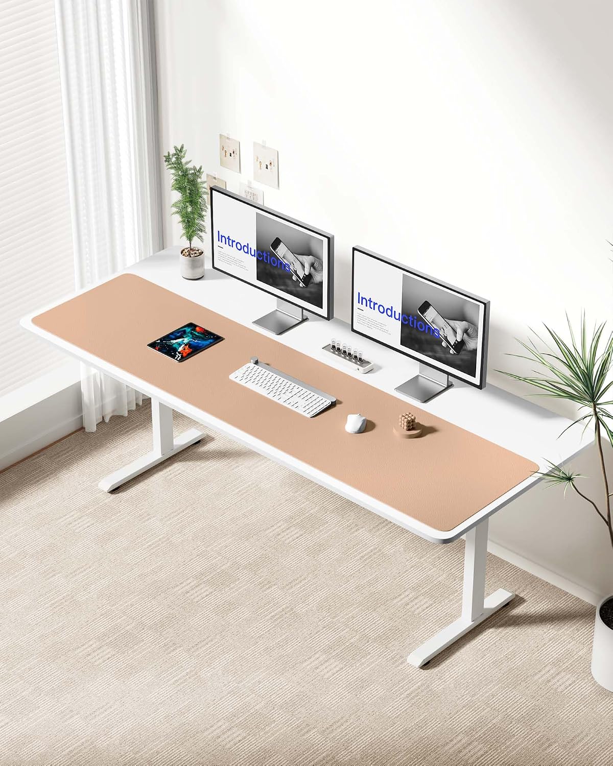 YSAGi Leather Desk Protector, Office Mat, Large Mouse Mat, Non-Slip PU Leather Blotter, Laptop Desk Mat, Waterproof Writing Pad for Office and Home(Latte, 63" x 17.2") - Image 4