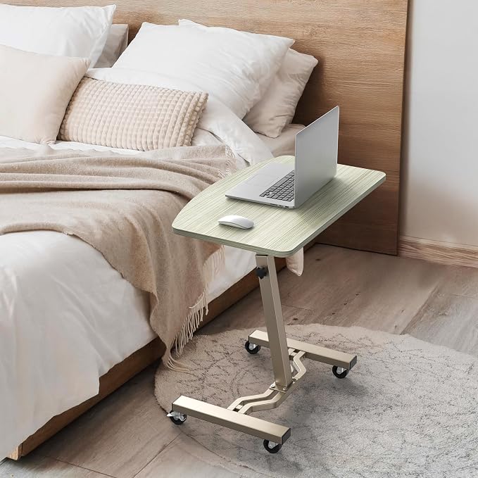SHW Mobile Height Adjustable Laptop Rolling Cart w/Lockable Wheels, Maple | Height Adjustable from 28" to 33" - Image 7