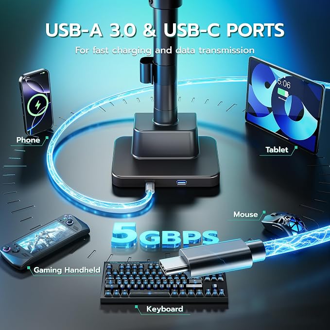 ARES WING Heavy Duty Dual Monitor Mount with USB for 24-57 Inch, Black | Adjustable Stacked Gas Spring Desk Mount for 2 Ultrawide Screens, VESA 75/100/200mm Mount - Image 8
