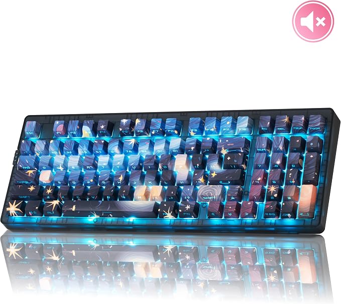 ZORNHER ZH980 Mechanical Keyboard,95% Blue Creamy Keyboard with Number Pad,Van Gogh's Starry Night Dye Sublimation PBT Keycaps,Pre-lubed Silent Switches,Hot-Swappable by Zornher