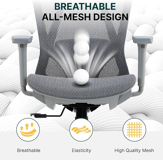 Ergonomic Mesh Office Chair, 3D Adjustable Armrests Desk Chair with 360° Swivel Silent Casters, 90°-120° Reclining Backrest Adjustable Gaming Chair for Home Office - Image 7