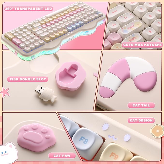 YUNZII C98 Cute Cake Wireless Mechanical Keyboard(Beige, Milk Switch) | 99 Keys with Number Pad, Hot Swap, PBT MOA Keycaps, BT5.0/2.4G/USB-C, Gasket Mount, Custom RGB Backlit for Win/Mac - Image 7
