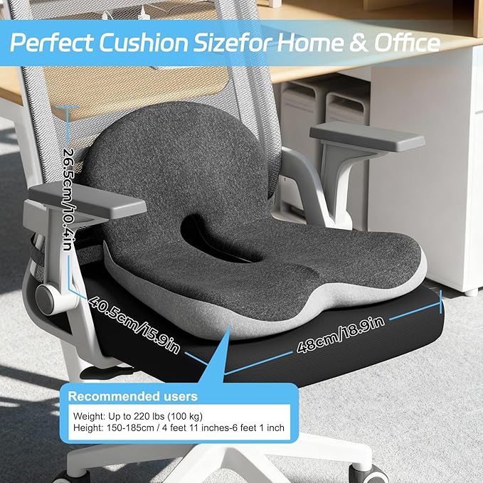 Truck Driver Seat Cushion, Memory Foam L-Shaped Ergonomic Cushion for Office Chairs, Comfort & Support for Long Sitting - Image 2