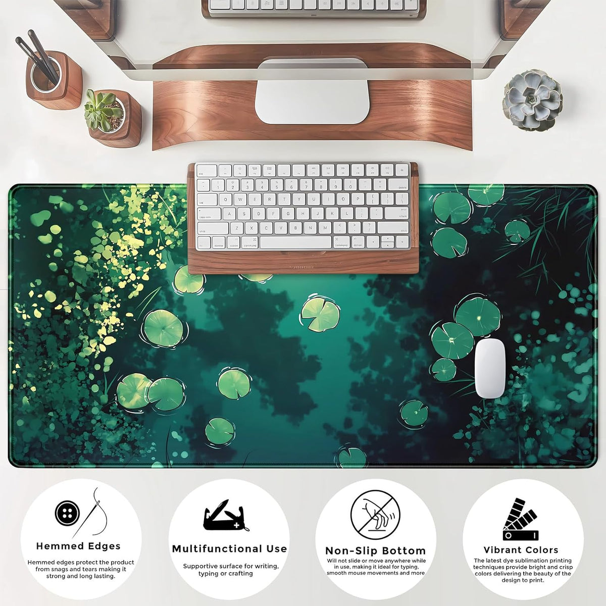 Lily Desk Mat Green Mouse Pad Large Cute Pond Desk Pad Gaming Mousepad XXL 31.5''X15.7'' Plant Aesthetic Extended Big Keyboard Mouse Mat Kawaii Gift for Office Decor - Image 7