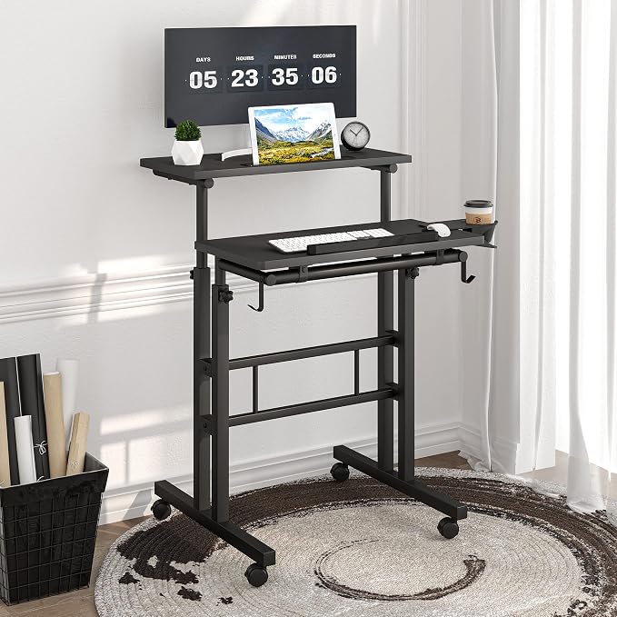 Klvied Adjustable Height Standing Desk with Cup Holder, Portable and Easy to Move, Ideal for Home or Office, Black - Image 4
