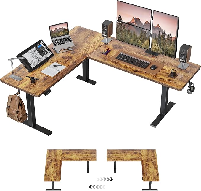 Cubiker 75 * 63" L Shaped Standing Desk, Reversible Corner Standing Desk, Suitable for Home Office, Rustic Brown by CubikerHomeOfficeFurniture