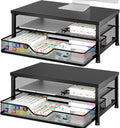 Computer Monitor Stand Riser, Desk Organizer with Drawer, Printer & Laptop Stand, Office Desk Accessories & Workspace Desktop Organizers Storage for Office Supplies(Black 2-Pack) by OPNICE
