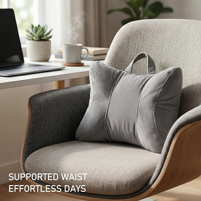 Lumbar Support Pillow for Office Chair and Car Seat, Zinc Gray | Ergonomic back support cushion with a removable, washable corduroy cover for desk chairs, sofas and recliners - Image 2