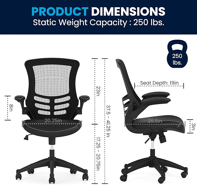 Flash Furniture Desk Chair with Wheels - Swivel Chair with Mid-Back Black Mesh and LeatherSoft Seat for Home Office and Desk - Image 3