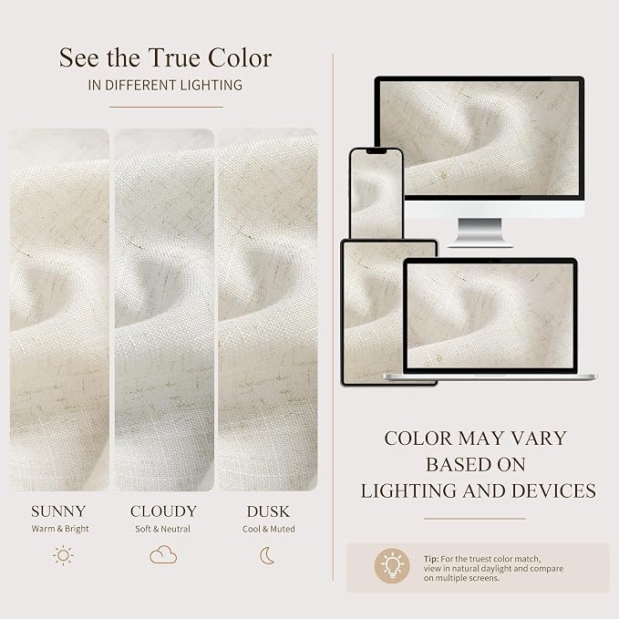 Hokibero Natural Pinch Pleated Linen Curtains 82 Inch Long for Living Room | Ivory Light Filtering Semi Sheer Curtain,Back Tab Hooks Rings,Farmhouse Textured Privacy Drapes for Bedroom Window,2 Panels - Image 8