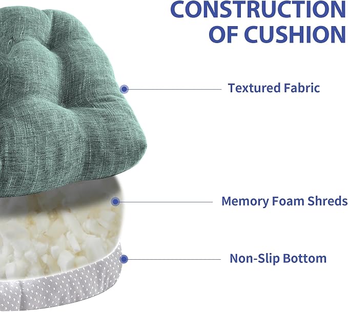 IPYNBAP Chair Cushions for Dining Chairs Set of 4, Kitchen Chair Cushions, Chair Pads with Ties Non Slip Backing, Christmas Room Decor, Tufted Memory Foam Seat Cushion 4 Pack, 15.5x15.5x4, Sage Green - Image 6