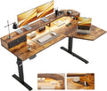 Agilestic 63*35 Inch L Shaped Standing Desk with Shelf & Led& Outlet, Brown | Outlets&Led, Monitor Shelf, L-shape Workspace, Sturdy Steel Frame, Memory Preset, Hooks, 154 lbs, Easy Assembly, Splice Board by Agilestic