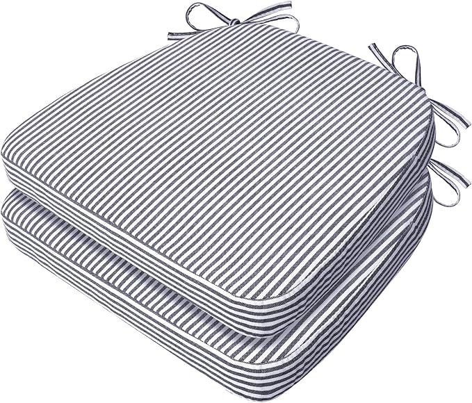 AAAAAcessories D-Shaped Chair Cushions, Featuring Ties and Removable, Machine-Washable Cover, 2'' Thick Seat Pads for Kitchen and Dining Rooms, 17'' x 16'', Set of 2, Pinstripe Dark Gray by AAAAAcessories