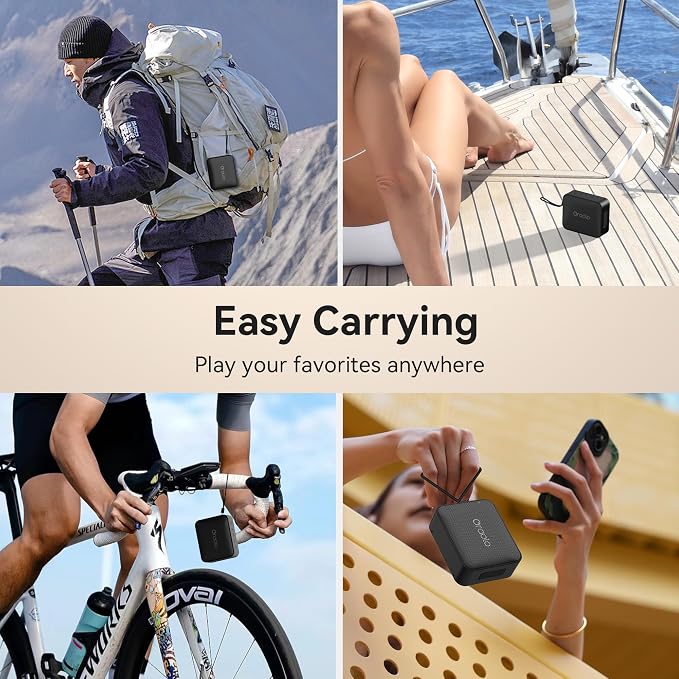 Oraolo Bluetooth Speaker, IPX7 Waterproof Portable with Stereo Sound, Bluetooth 5.4, TWS Pairing, Support AUX/TF Card, Small Wireless Speaker for Home, Shower, Outdoors, Travel, Black - Image 6
